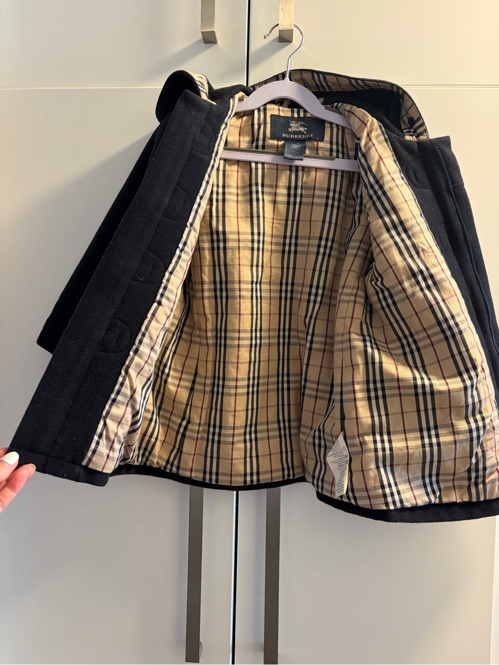 Burberry Black Pea Coat with Classic Check Lining